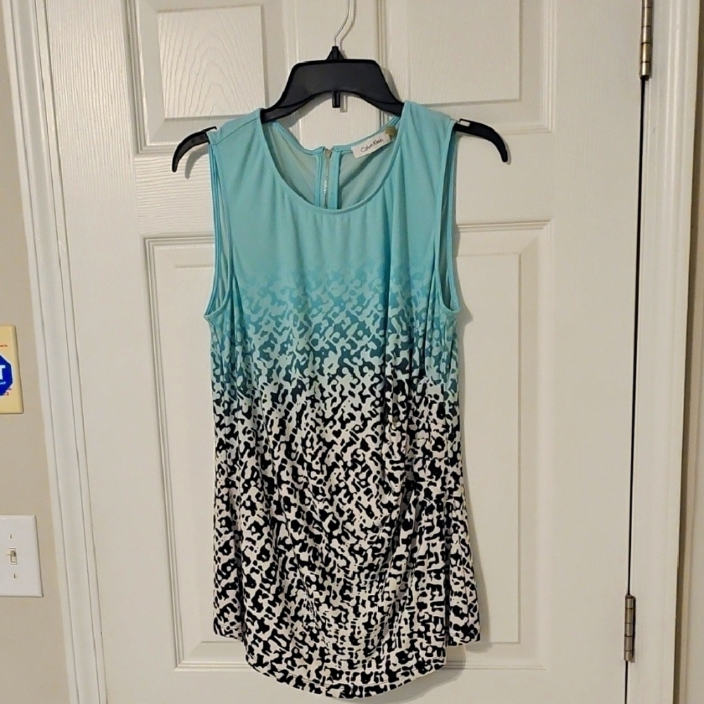 Calvin Klein Sleeveless Blue and Black Patterned Top